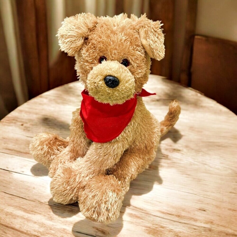 Gund Tan Terrier Dog Plush in Red Bandana Shaggy Stuffed Animal Soft Toy 46080
